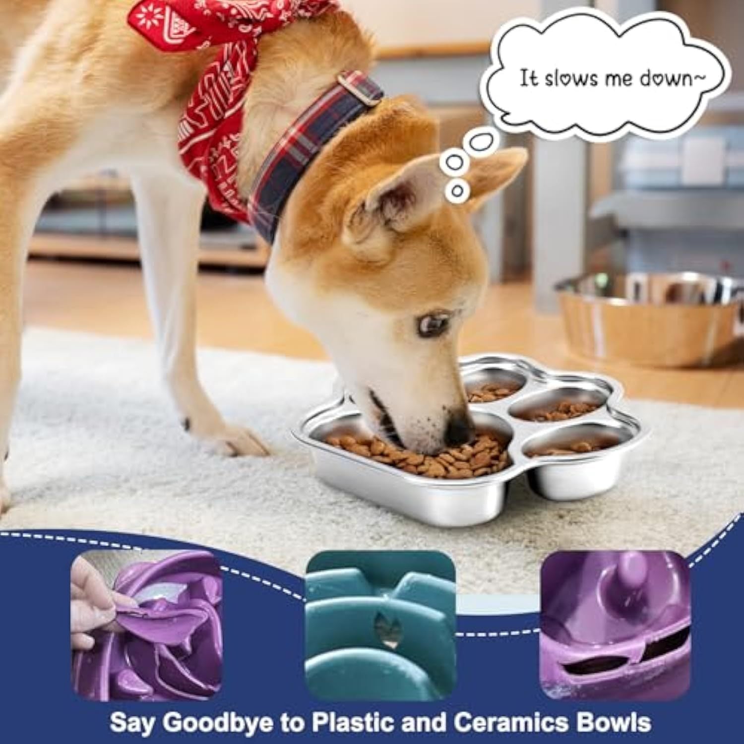 Stainless Steel Slow Feeder Dog Bowl